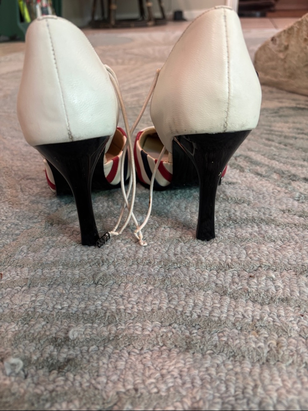 N.Y.L.A. Striped Pointed-Toe Ankle-Strap Pumps - White/Red/Navy - Picture 4 of 8